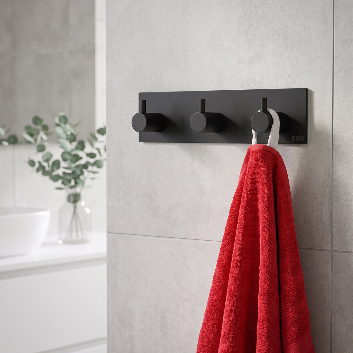 Self-Adhesive Triple Towel Hook, Black