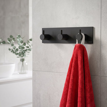 Self-Adhesive Triple Towel Hook, Black