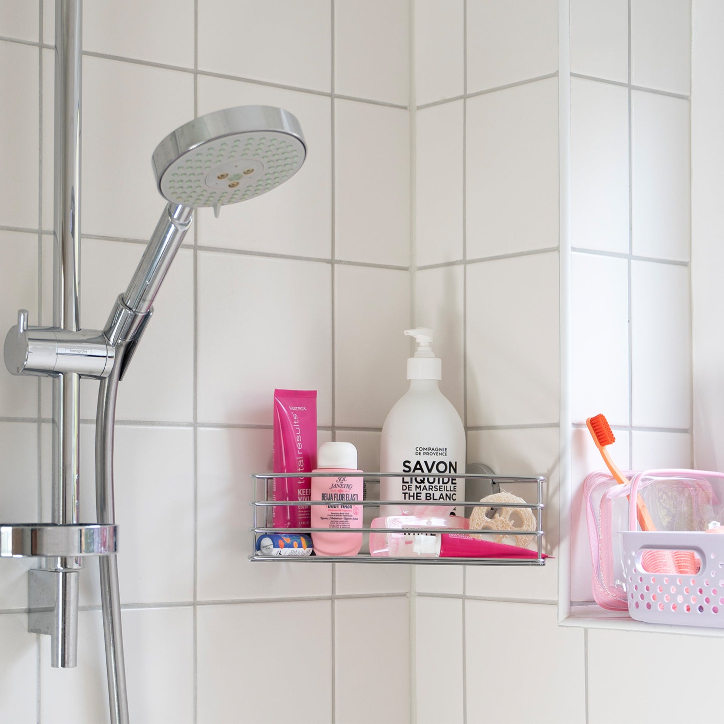 Single Corner Shower Basket, Self-adhesive