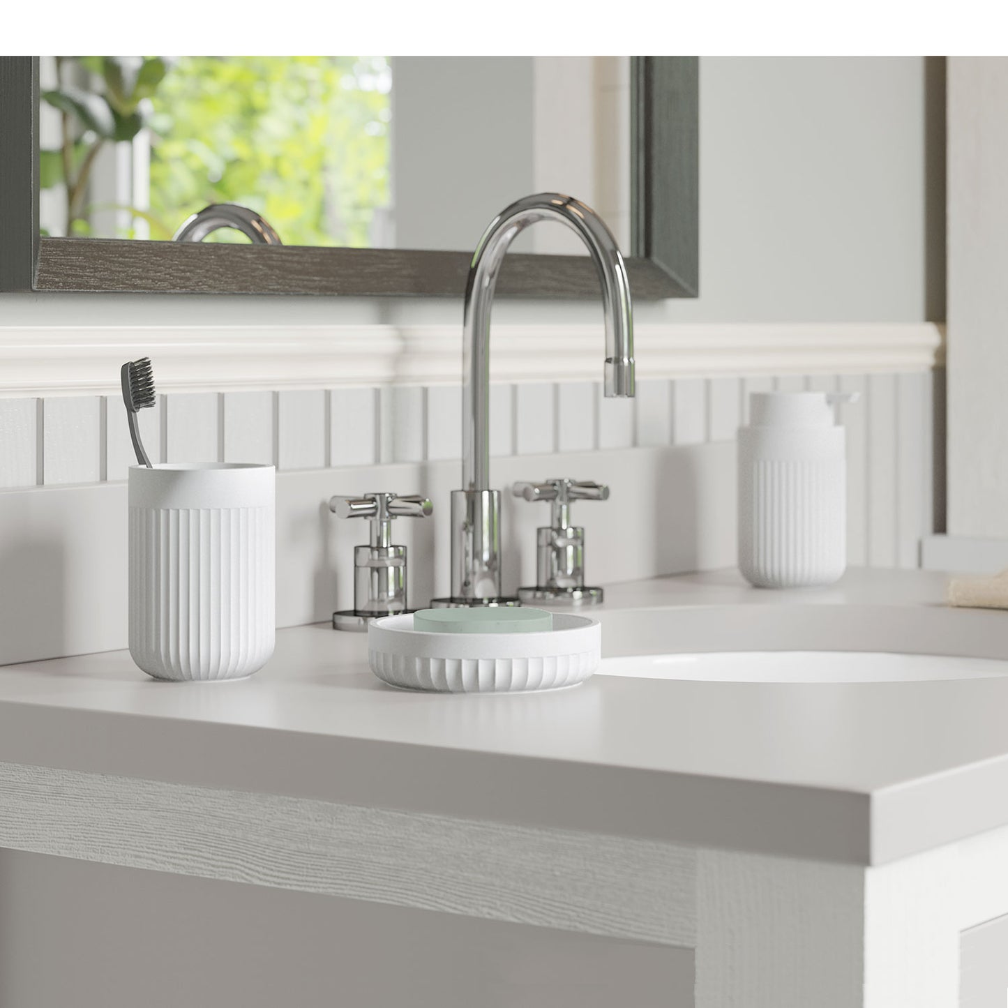 BB TVÅLKOPP/FAT RÄFFLAD VIT